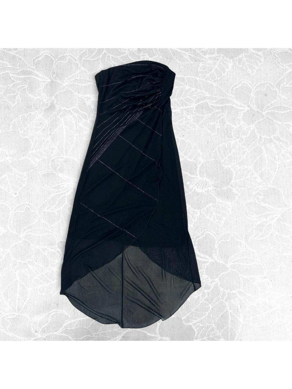 Byer Too! Y2K Black Ruched Bodice Strapless High Low Sparkly Dress - L